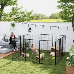 Parque para Perros de 12 Paneles con 2 Puertas Corralito para Perros para Exterior Interior de Acero 80x120 cm N... - Ogal.Es