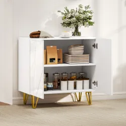 Aparador de Entrada con 2 Puertas y Estantes Ajustables para Cocina Sala 80x40x75 cm Blanco Brillo - Ogal.Es