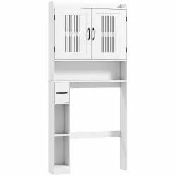 Estantería sobre Inodoro con Estante Ajustable 2 Puertas Soporte para Papel Higiénico y Estantes Abiertos para B... - Ogal.Es