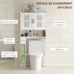 Estantería sobre Inodoro con Estante Ajustable 2 Puertas Soporte para Papel Higiénico y Estantes Abiertos para B... - Ogal.Es