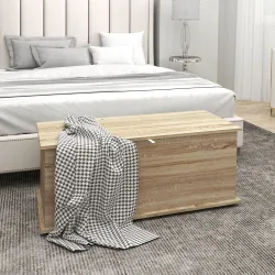 Banco de Almacenaje con Bisagra de Seguridad Estilo Moderno para Pasillo Dormitorio Salón 100x40x40 cm Roble - Ogal.Es