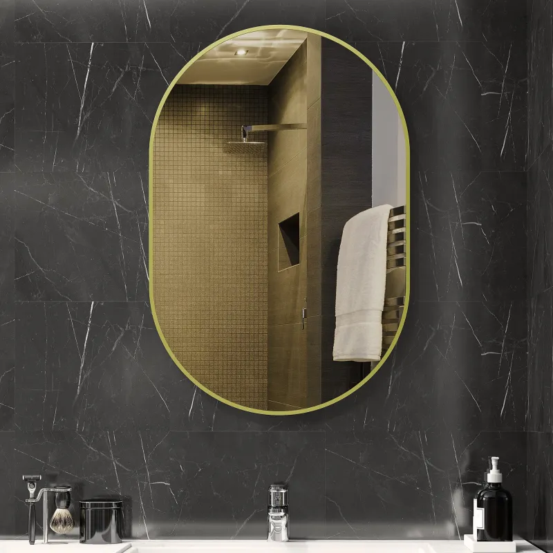 Espejo de Baño Ovalado 60x90 cm Espejo Decorativo de Pared con Marco de Aluminio para Salón Horizontal o Vertica... - Ogal.Es