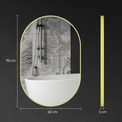 Espejo de Baño Ovalado 60x90 cm Espejo Decorativo de Pared con Marco de Aluminio para Salón Horizontal o Vertica... - Ogal.Es