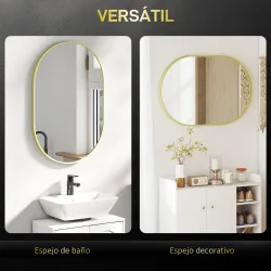 Espejo de Baño Ovalado 60x90 cm Espejo Decorativo de Pared con Marco de Aluminio para Salón Horizontal o Vertica... - Ogal.Es