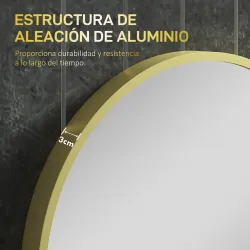 Espejo de Baño Ovalado 60x90 cm Espejo Decorativo de Pared con Marco de Aluminio para Salón Horizontal o Vertica... - Ogal.Es