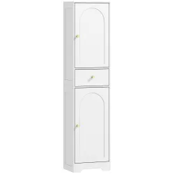 Armario Alto de Baño Estrecho con 2 Puertas Arqueadas Cajón y Estantes Ajustables Moderno 40x29,5x170 cm Blanco ... - Ogal.Es