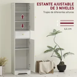 Armario Alto de Baño Estrecho con 2 Puertas Arqueadas Cajón y Estantes Ajustables Moderno 40x29,5x170 cm Blanco ... - Ogal.Es