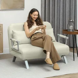 Sofá Cama de 2 Plazas con Respaldo Ajustable en 5 Posiciones Tapizado con Tacto de Ante y Cojines 111x80x78 cm C... - Ogal.Es