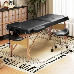 Camilla Masaje Plegable de Madera de 3 Zonas con Altura Ajustable Reposacabezas Reposabrazos 215x60x62-89 cm Negro - Ogal.Es