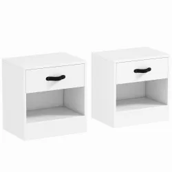 Pack de 2 Mesitas de Noche con Cajón y Compartimento Abierto para Salón 39x28x41 cm Blanco - Ogal.Es