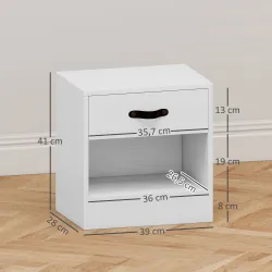 Pack de 2 Mesitas de Noche con Cajón y Compartimento Abierto para Salón 39x28x41 cm Blanco - Ogal.Es