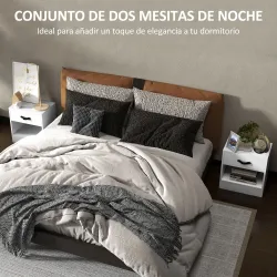 Pack de 2 Mesitas de Noche con Cajón y Compartimento Abierto para Salón 39x28x41 cm Blanco - Ogal.Es