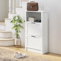 Zapatero Estrecho con 2 Puertas Estantes Ajustables y Compartimento Abierto para 10 Pares de Zapatos 58x24x105 c... - Ogal.Es