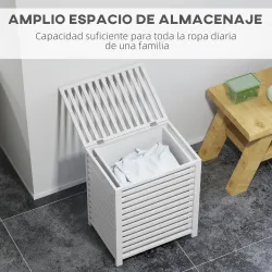 Cesta para la Colada de Bambú Capacidad de 55L Cesto para Ropa Sucia con 2 Asas y Bolsa Extraíble 50x36x60 cm Bl... - Ogal.Es