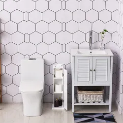 Mueble de Baño Estrecho con Orificio para Papel Higiénico y Estantes Estilo Moderno 19,5x19,5x65 cm Blanco - Ogal.Es