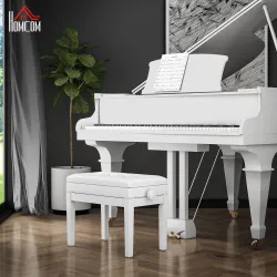 Banco para Piano con Ajustable en Altura de 48 a 58 cm Espacio de Almacenamiento Patas de Madera Blanco - Ogal.Es
