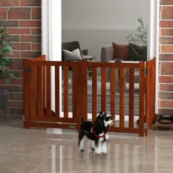 Barrera de Seguridad para Perros para Escaleras y Puertas Diseño Plegable y Soporte de Pie 205x30x60 cm Marrón - Ogal.Es