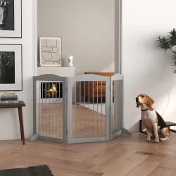 Barrera de Seguridad para Perros para Escaleras y Puertas Diseño Plegable y Soporte de Pie 154x30x80 cm Gris - Ogal.Es