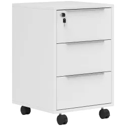 Cajonera de Escritorio con 3 Cajones Ruedas Cerradura y 2 Llaves para Estudio Salón 40x40x63,5 cm Blanco - Ogal.Es