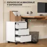 Cajonera de Escritorio con 3 Cajones Ruedas Cerradura y 2 Llaves para Estudio Salón 40x40x63,5 cm Blanco - Ogal.Es