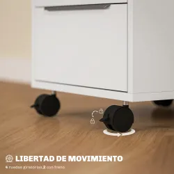 Cajonera de Escritorio con 3 Cajones Ruedas Cerradura y 2 Llaves para Estudio Salón 40x40x63,5 cm Blanco - Ogal.Es