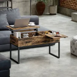 Mesa de Centro Elevable con Encimera Deslizante Cierre Suave Espacio Oculto de Almacenaje 100x45x67 cm Marrón Rú... - Ogal.Es