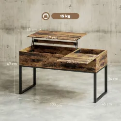 Mesa de Centro Elevable con Encimera Deslizante Cierre Suave Espacio Oculto de Almacenaje 100x45x67 cm Marrón Rú... - Ogal.Es