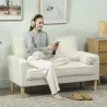 Sofá de 2 Plazas Tapizado en Terciopelo 130 cm con Asiento Capitoné y Patas de Madera para Espacios Pequeños Crema - Ogal.Es