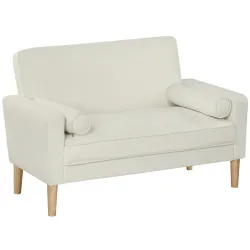 Sofá de 2 Plazas Tapizado en Terciopelo 130 cm con Asiento Capitoné y Patas de Madera para Espacios Pequeños Crema - Ogal.Es