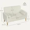Sofá de 2 Plazas Tapizado en Terciopelo 130 cm con Asiento Capitoné y Patas de Madera para Espacios Pequeños Crema - Ogal.Es