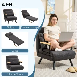 Sofá Cama Individual Plegable Silla Cama Convertible 4 en 1 Respaldo Ajustable de 5 Niveles y Almohada 63x73x81 ... - Ogal.Es