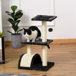 Rascador para Gatos de 3 Niveles Árbol para Gatos con Postes de Sisal Tablero para Rascar y Bola Colgante Gris - Ogal.Es