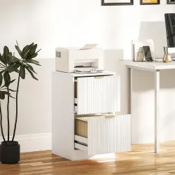 Cajonera de Escritorio con 2 Cajones Frentes Acanalados Mueble Archivador para Tamaño A4 o Carta 40x40x71 cm Blanco - Ogal.Es
