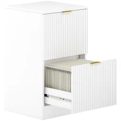 Cajonera de Escritorio con 2 Cajones Frentes Acanalados Mueble Archivador para Tamaño A4 o Carta 40x40x71 cm Blanco - Ogal.Es