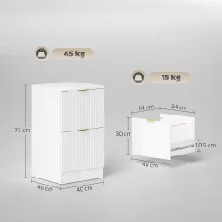 Cajonera de Escritorio con 2 Cajones Frentes Acanalados Mueble Archivador para Tamaño A4 o Carta 40x40x71 cm Blanco - Ogal.Es