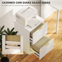 Cajonera de Escritorio con 2 Cajones Frentes Acanalados Mueble Archivador para Tamaño A4 o Carta 40x40x71 cm Blanco - Ogal.Es