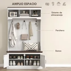 Perchero Zapatero con Banco Zapatero Ganchos Estantes y Compartimentos para Entrada Pasillo Salón 105x40x180 cm ... - Ogal.Es
