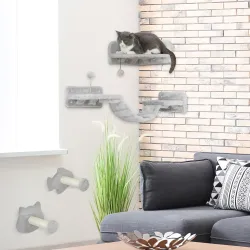 Juego de Pared de Escalada para Gatos con Postes de Sisal Plataforma Doble con Escalera y 1 Plataforma para Salt... - Ogal.Es