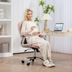 Silla de Escritorio Giratoria con Altura Ajustable Reposabrazos Respaldo Curvado Función de Basculante Rosa - Ogal.Es