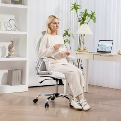 Silla de Escritorio Giratoria con Altura Ajustable Reposabrazos Respaldo Curvado Función de Basculante Blanco - Ogal.Es