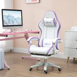 Silla Gaming Silla Gamer de Cuero PU Altura Ajustable Reclinable 135° Reposacabezas y Reposapiés 65x65x121-129 c... - Ogal.Es