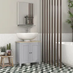 Mueble para Debajo del Lavabo Armario Bajo con 2 Puertas y Estante Ajustable Estilo Moderno 60x30x60 cm Gris - Ogal.Es