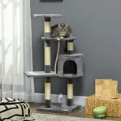 Rascador para Gatos Altura 116 cm Árbol para Gatos con Postes de Sisal Cueva Plataformas y Juguetes Gris Oscuro - Ogal.Es