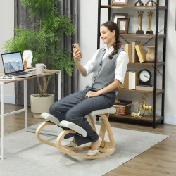 Silla Ergonómica de Rodillas con Respaldo Cojines Acolchados Marco de Madera para una Mejor Postura Oficina Crema - Ogal.Es