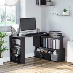 Escritorio en L con Estantería Mesa de Escritorio con Estantes para Oficina Estudio 120x110x74,5 cm Negro - Ogal.Es