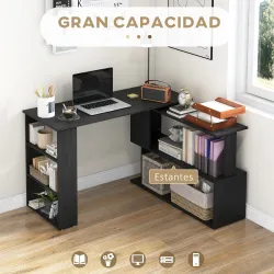 Escritorio en L con Estantería Mesa de Escritorio con Estantes para Oficina Estudio 120x110x74,5 cm Negro - Ogal.Es