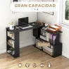 Escritorio en L con Estantería Mesa de Escritorio con Estantes para Oficina Estudio 120x110x74,5 cm Negro - Ogal.Es