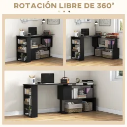 Escritorio en L con Estantería Mesa de Escritorio con Estantes para Oficina Estudio 120x110x74,5 cm Negro - Ogal.Es