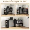 Escritorio en L con Estantería Mesa de Escritorio con Estantes para Oficina Estudio 120x110x74,5 cm Negro - Ogal.Es