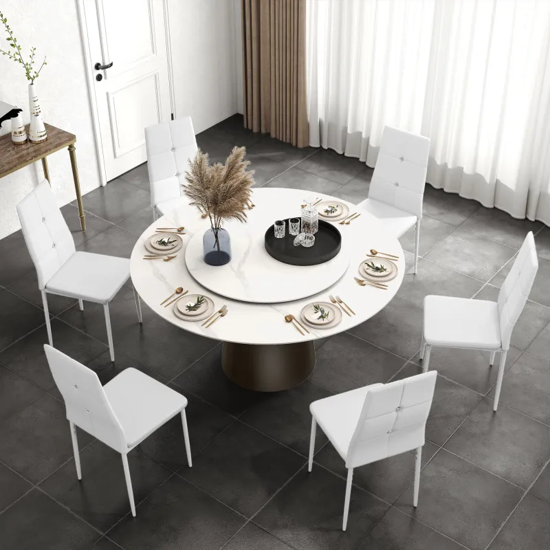 Juego de 6 Sillas de Comedor Tapizada en PU con Respaldo Alto con Botones y Patas de Acero Diseño Moderno Blanco - Ogal.Es